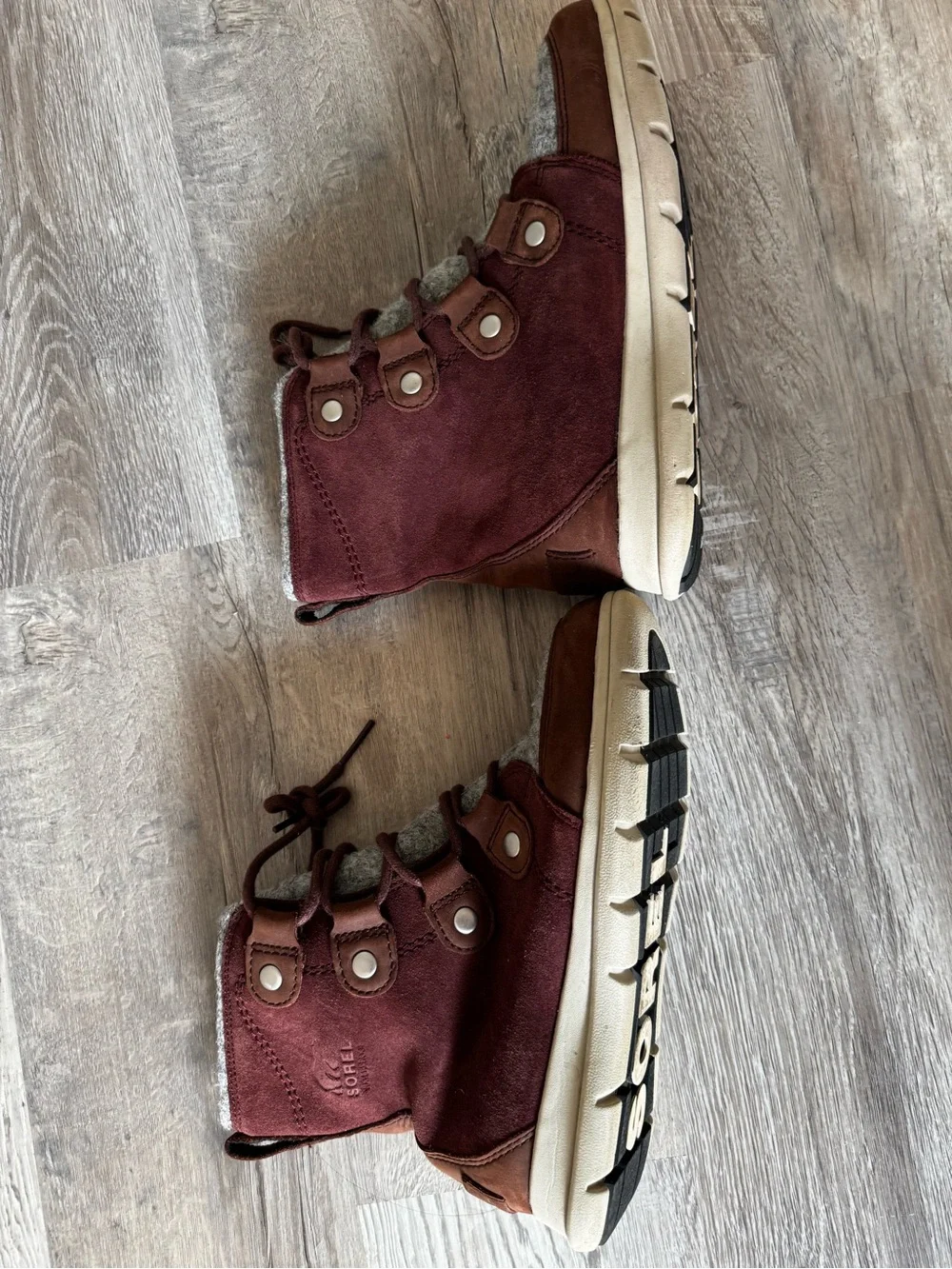 Sorel Women's Burgundy and Gray Winter Lace-Up Boots